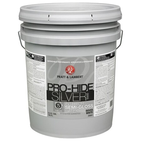 Pratt & Lambert ProHide Silver 5000 Z5500 Interior Paint, SemiGloss, Dover White, 5 gal 0000Z5551-20